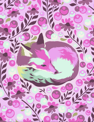 54" x 72" Tula Pink Chipper Fox Nap Quilt Backing - Raspberry