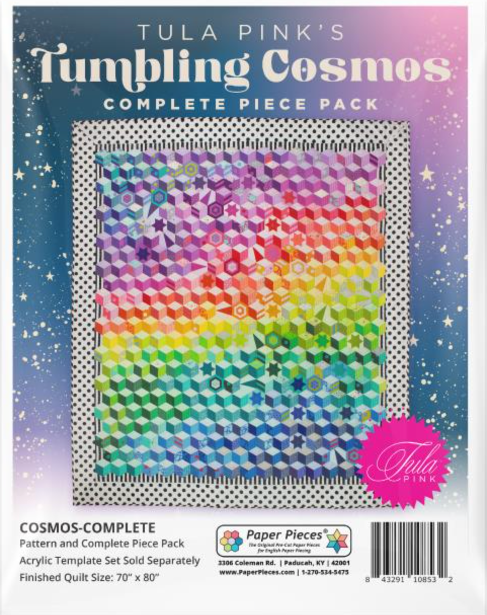 Tula's Tumbling Cosmos Quilt Pattern + Paper Piece Pack + Acrylic Fussy Cutting Templates