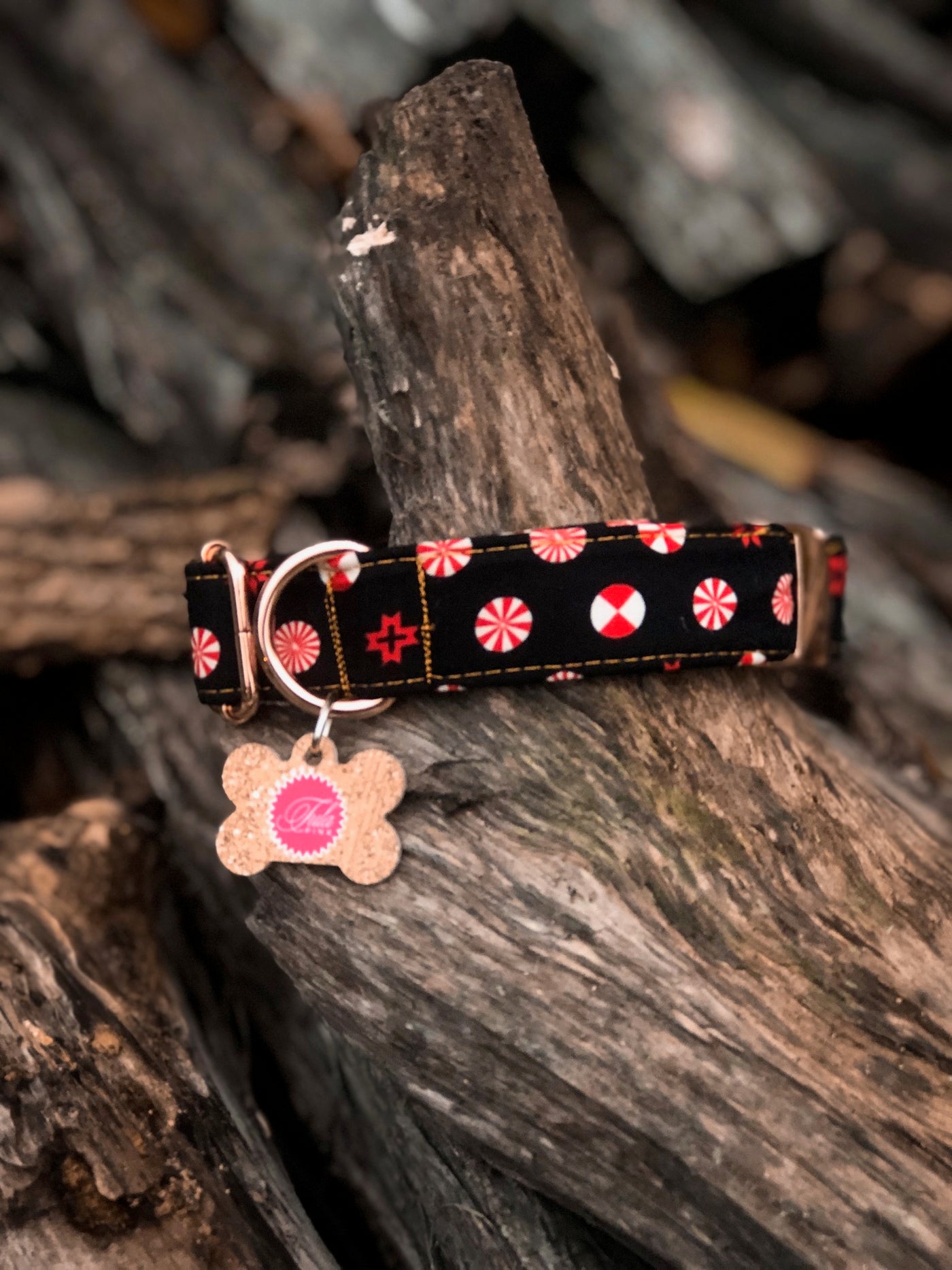 Holiday Homies Tula Pink Dog Collar - Peppermint Stars