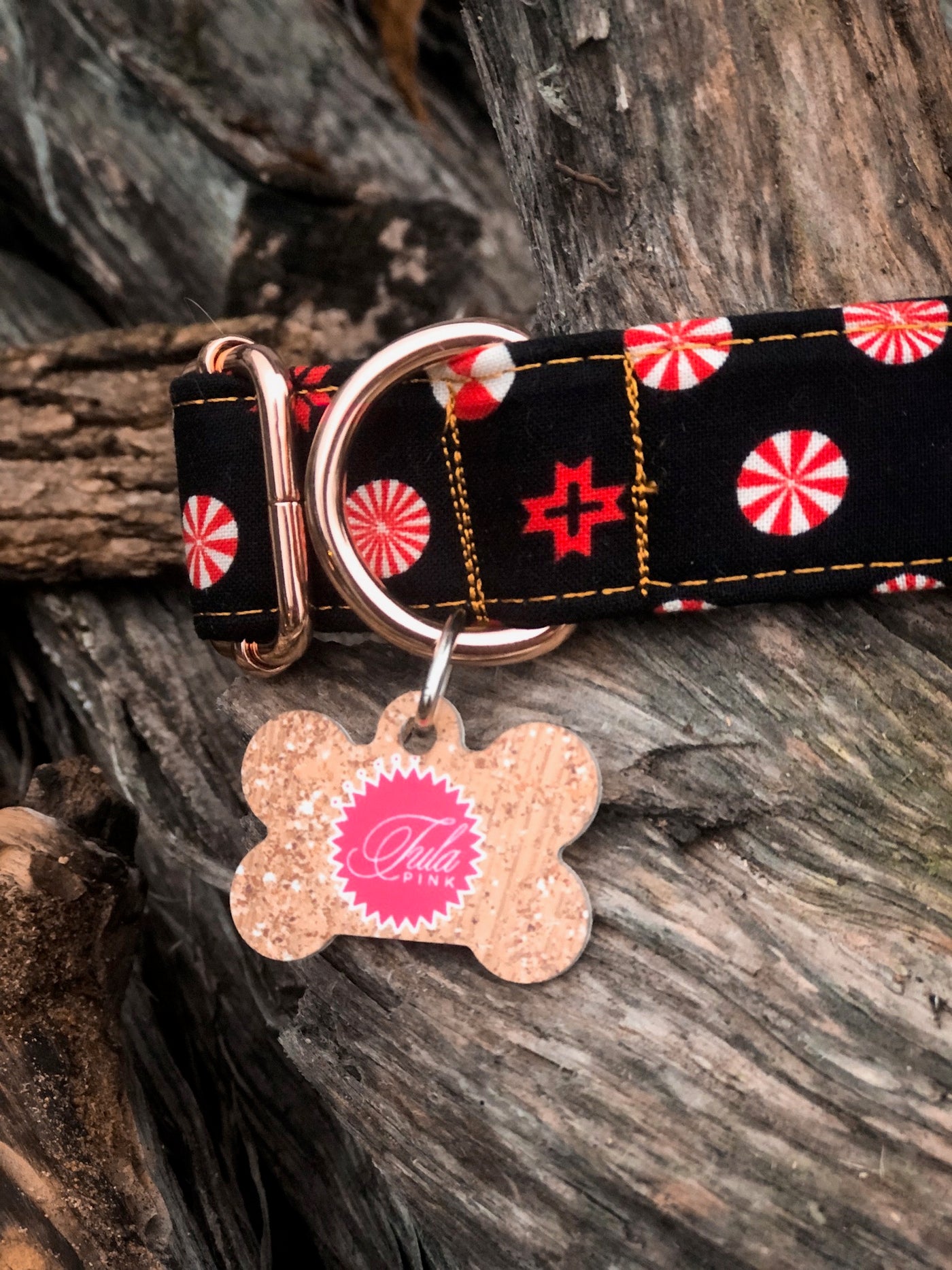 Holiday Homies Tula Pink Dog Collar - Peppermint Stars