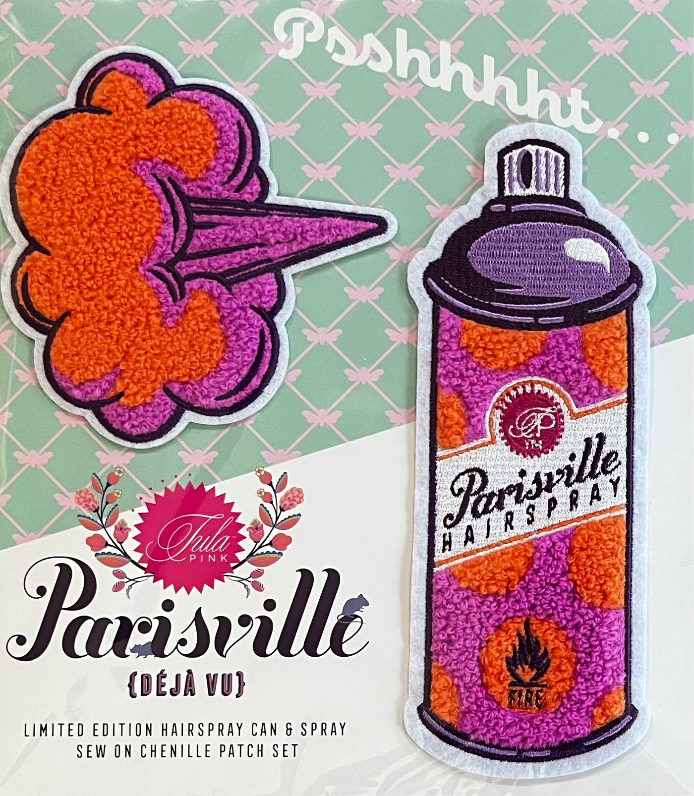 Tula Pink “Parisville Deja Vu” Chenille Hairspray Can Patch