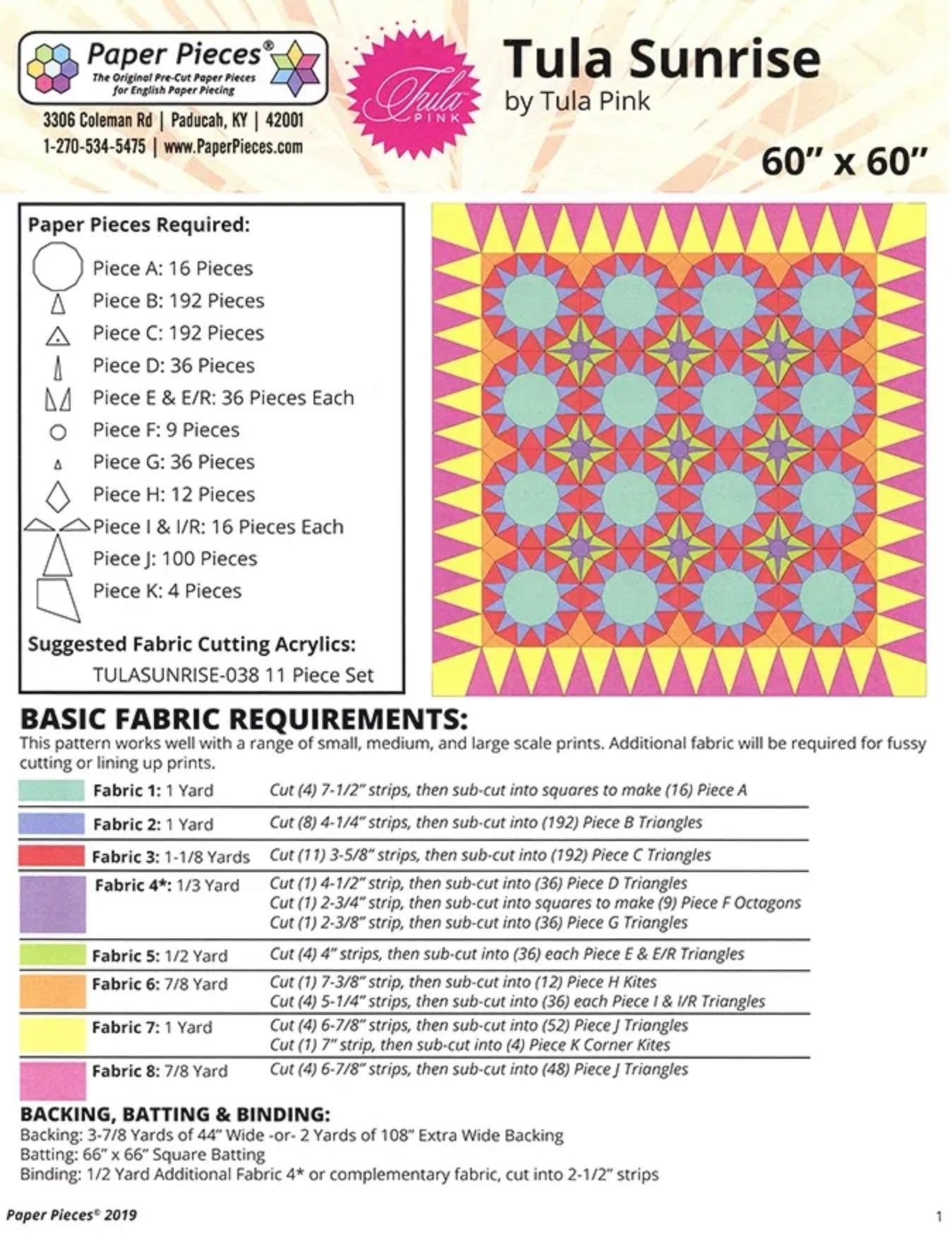 Tula Pink Monkey Wrench Sunrise Quilt Pattern Complete w/ 11 Piece Template Set