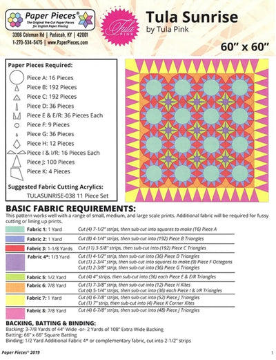 Tula Pink Monkey Wrench Sunrise Quilt Pattern Complete w/ 11 Piece Template Set